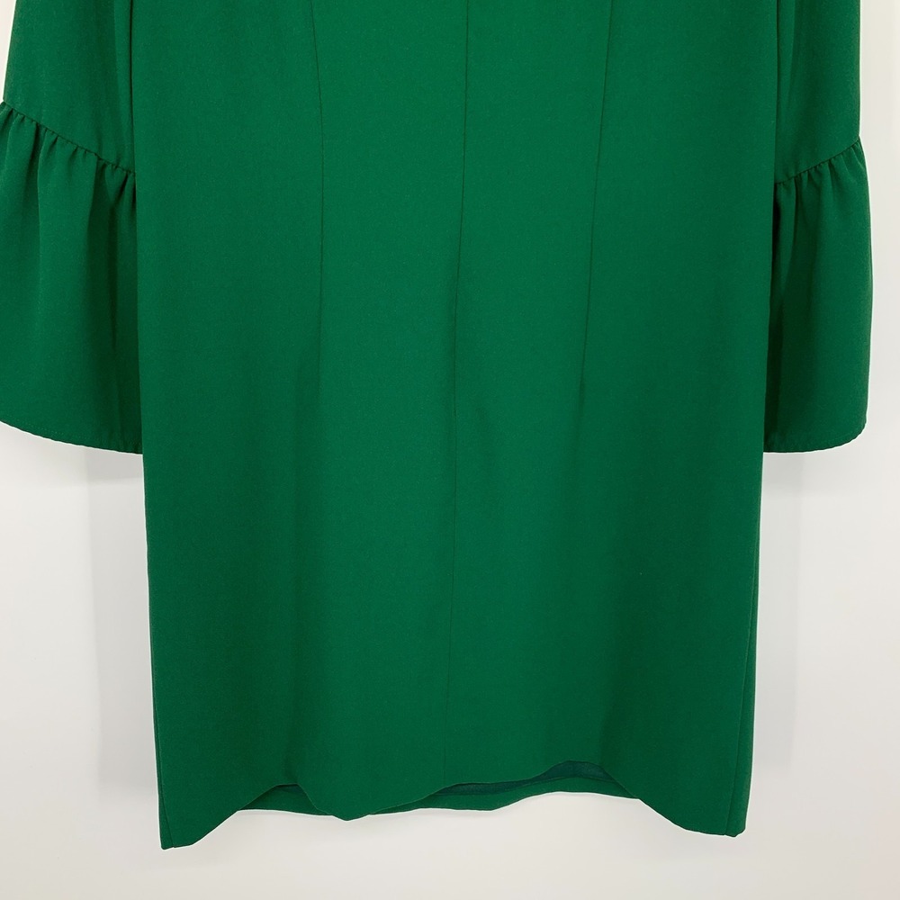 J.Crew Dress Green Crepe Ruffle Neck Bell Sleeve Shift Cocktail - Picture 14 of 14
